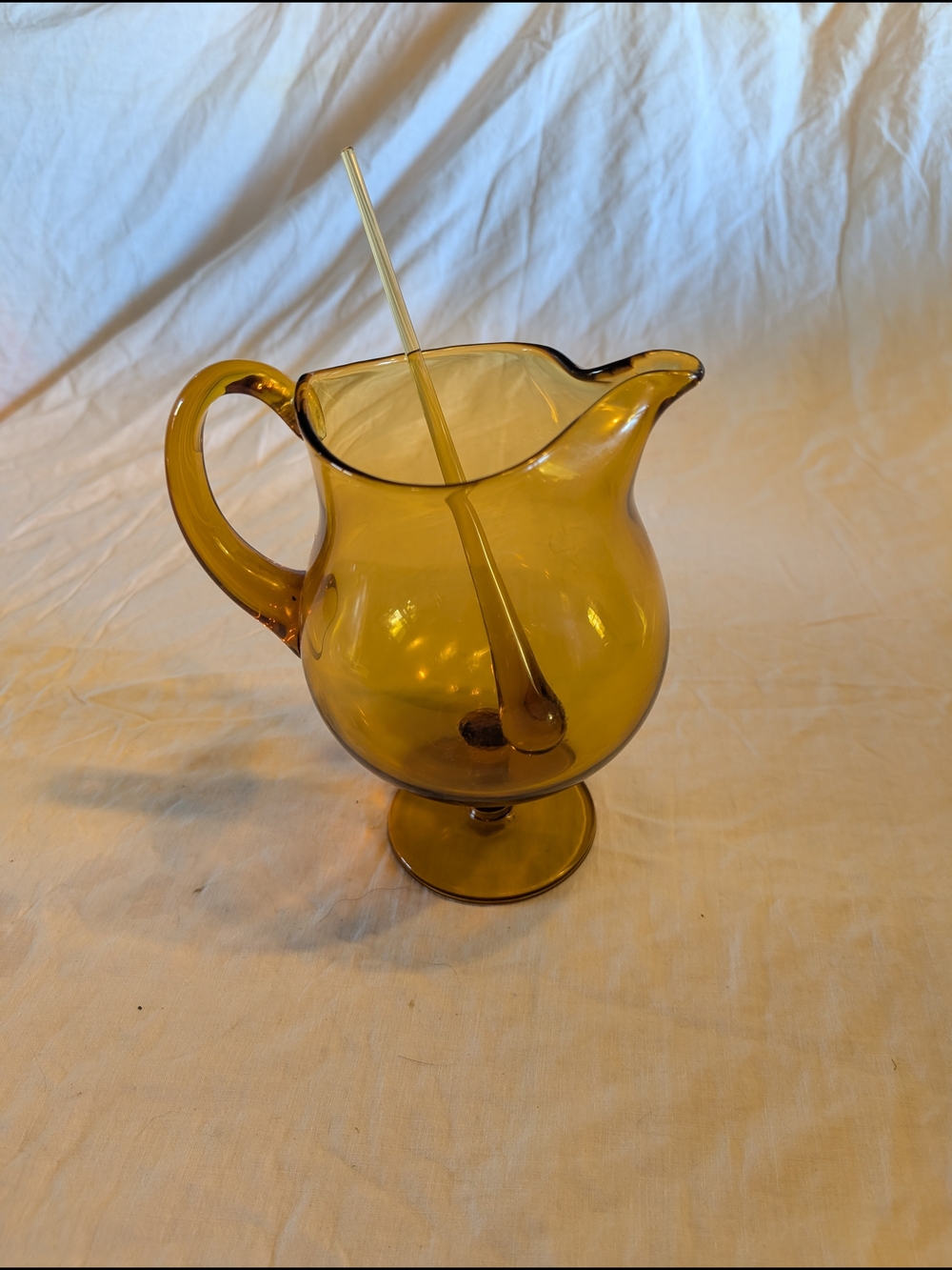 2/40$ Vintage Amber Glass Pitcher with Stirrer